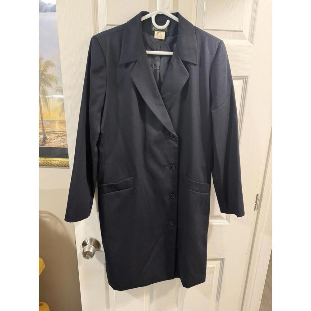 Harve Benard By Bernard Holtzman Navy Wool Trench Coat 3 Button Women’s Size 14
